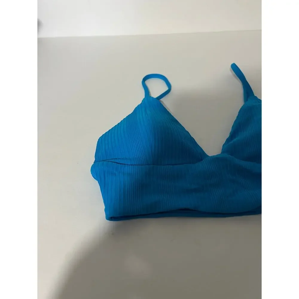 NWT L*Space Women's Ribbed Pointelle Winnie Bikini Swim Top Electric Blue SZ XS